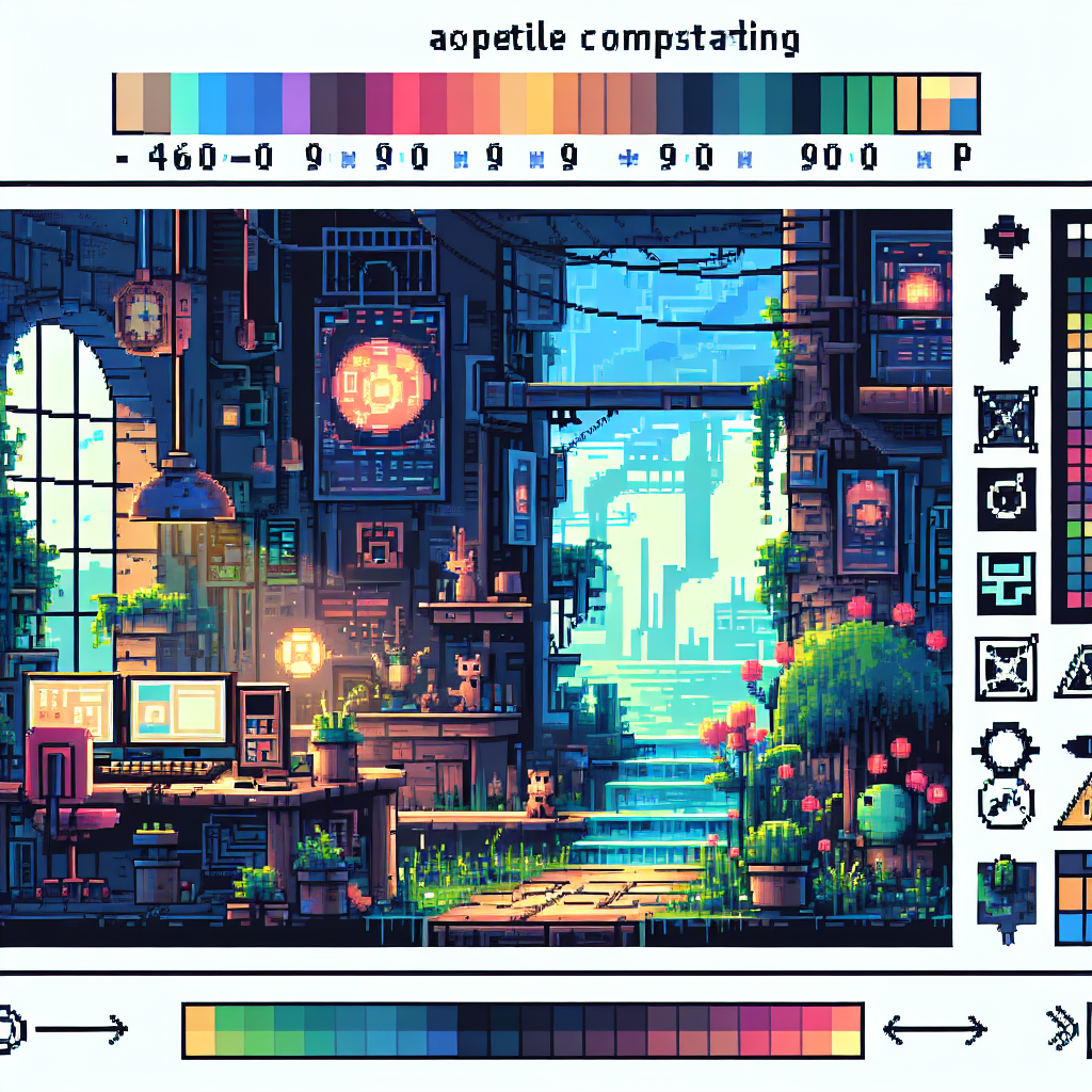 A colorful pixel art room blends nature and technology, featuring glowing screens, plants, and vibrant city views.